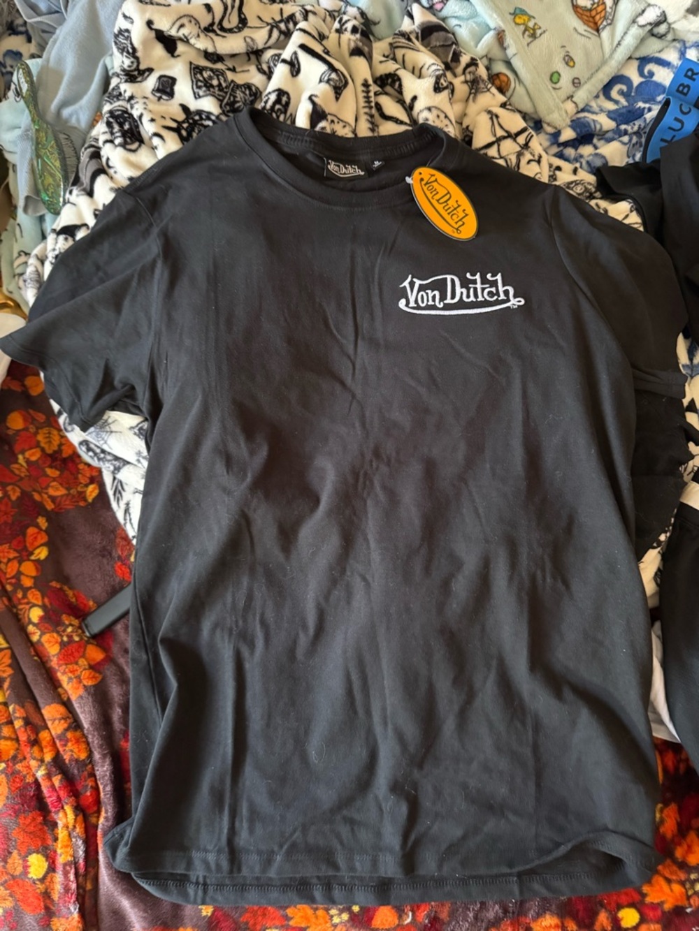 Von Dutch Black Short-Sleeve Tee with White Logo